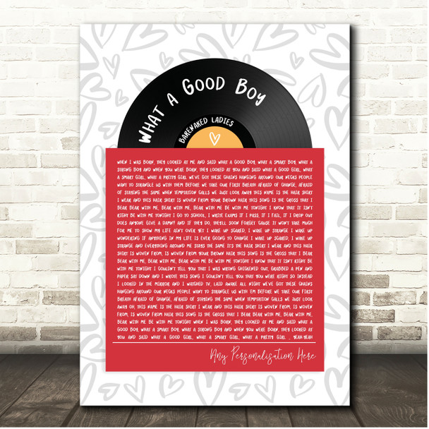 Barenaked Ladies What a Good Boy Vinyl Record In Sleeve Hearts Song Lyric Print