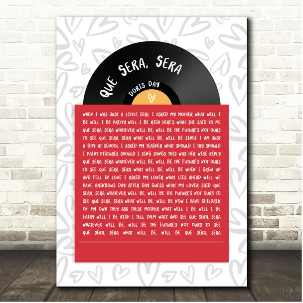 Doris Day Que Sera, Sera Vinyl Record In Sleeve Hearts Song Lyric Print