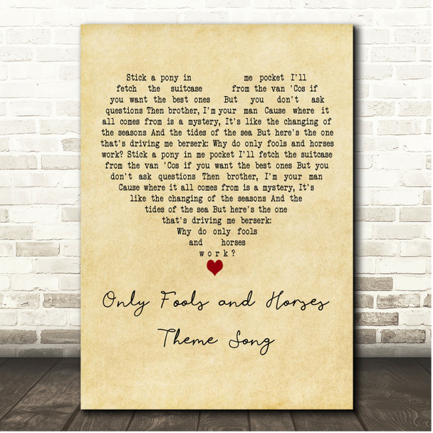 John Sullivan Only Fools and Horses Theme Song Vintage Heart Song Lyric Print