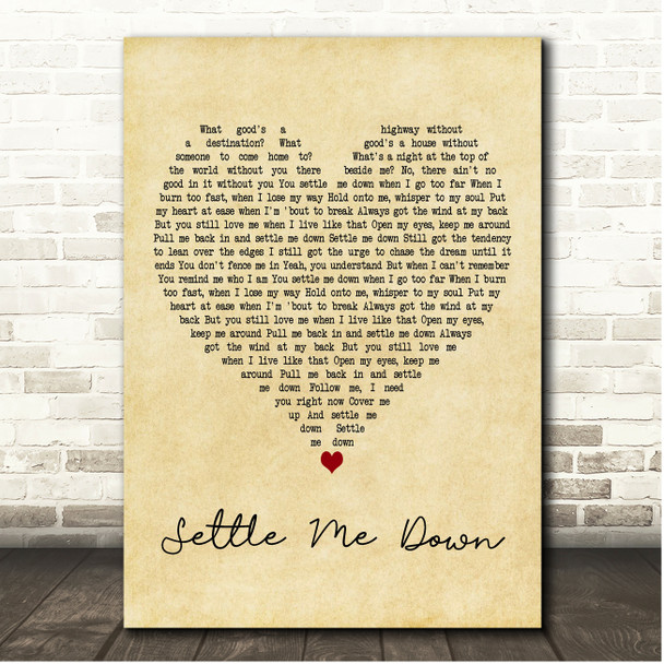 Josh Abbott Band Settle Me Down Vintage Heart Song Lyric Print