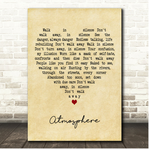 Joy Division Atmosphere Vintage Heart Song Lyric Print