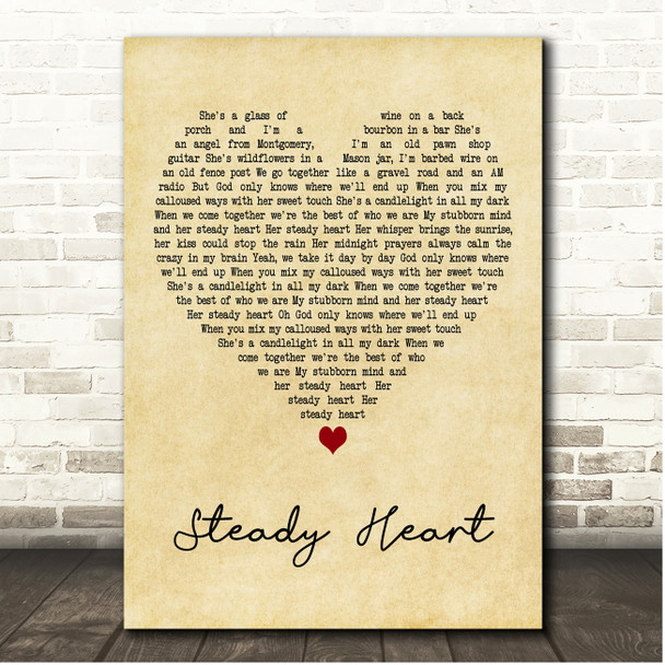 Kameron Marlowe Steady Heart Vintage Heart Song Lyric Print