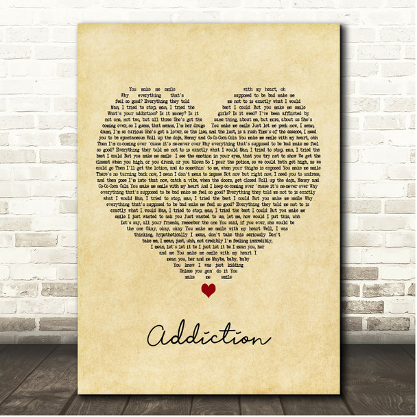 Kanye West Addiction Vintage Heart Song Lyric Print