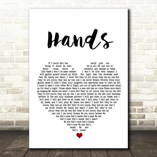 Jewel Hands White Heart Song Lyric Quote Print