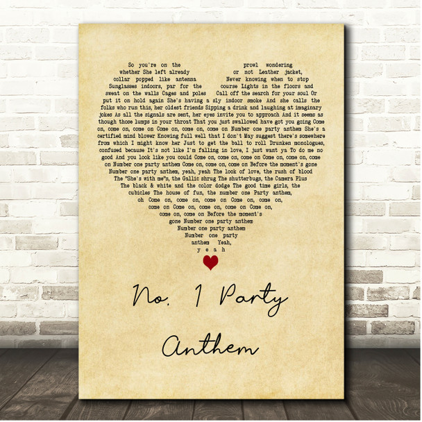 Arctic Monkeys No. 1 Party Anthem Vintage Heart Song Lyric Print