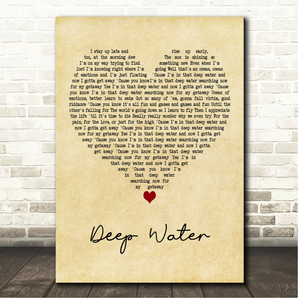 Landon McNamara Deep Water Vintage Heart Song Lyric Print