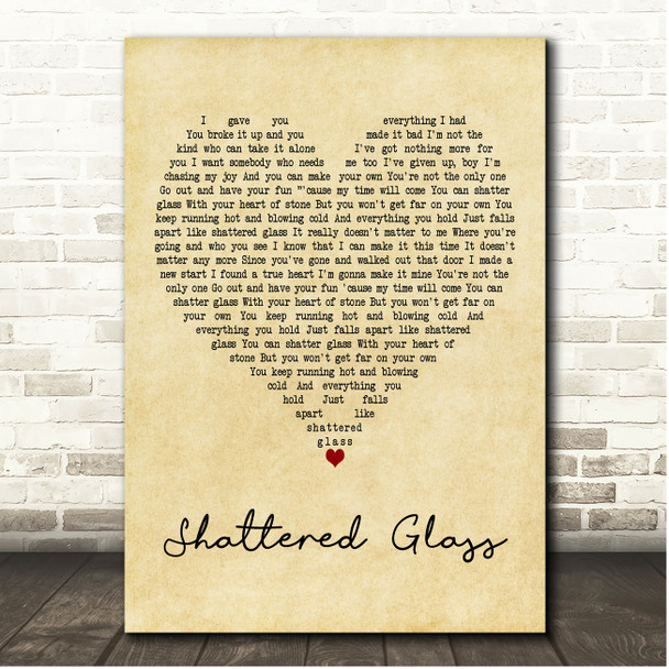 Laura Branigan Shattered Glass Vintage Heart Song Lyric Print