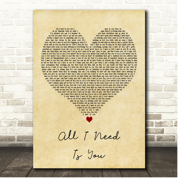 Lecrae All I Need Is You Vintage Heart Song Lyric Print