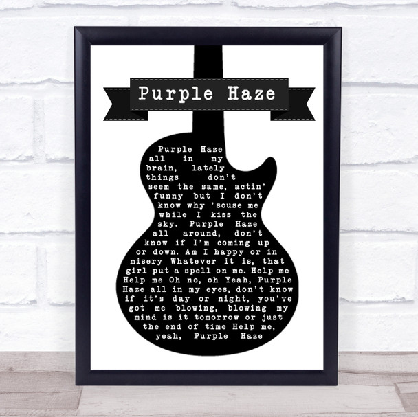 Jimi Hendrix Purple Haze Black & White Guitar Song Lyric Quote Print
