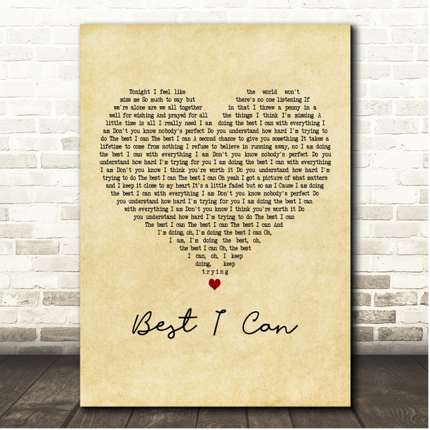Art Of Dying Best I Can Vintage Heart Song Lyric Print