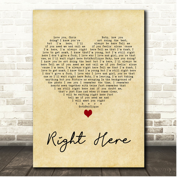 Lil Peep Featuring Horse Head Right Here Vintage Heart Song Lyric Print