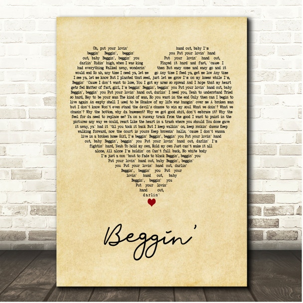 Madcon Beggin Vintage Heart Song Lyric Print