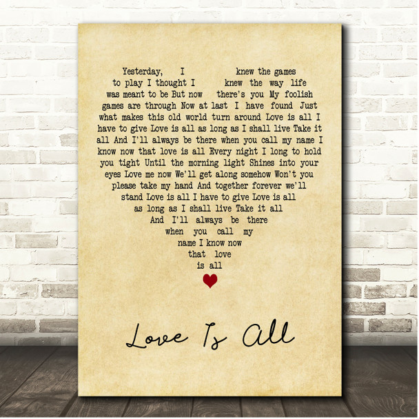 Malcolm Roberts Love Is All Vintage Heart Song Lyric Print