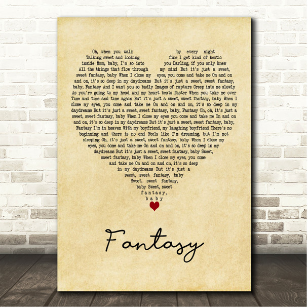 Mariah Carey Fantasy Vintage Heart Song Lyric Print