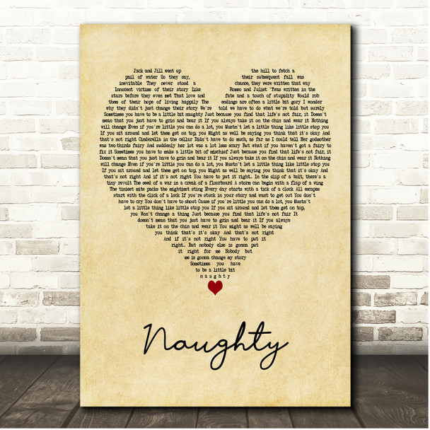 Matilda The Musical Naughty Vintage Heart Song Lyric Print