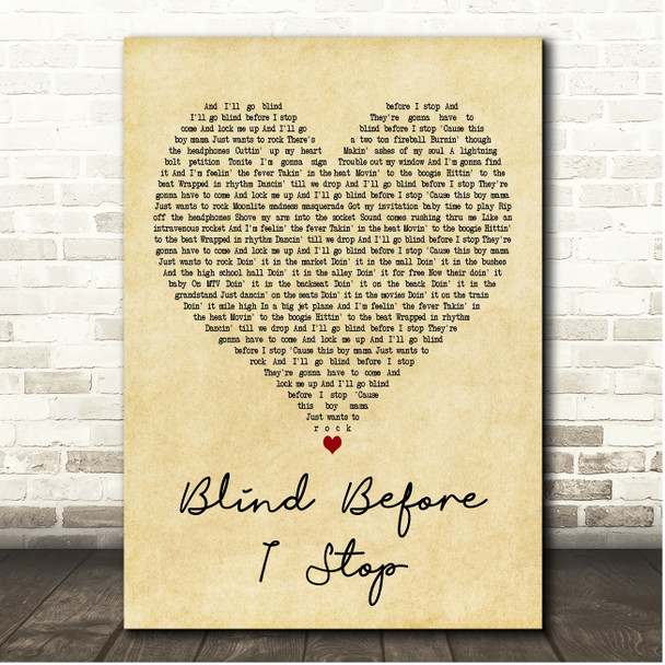 Meat Loaf Blind Before I Stop Vintage Heart Song Lyric Print