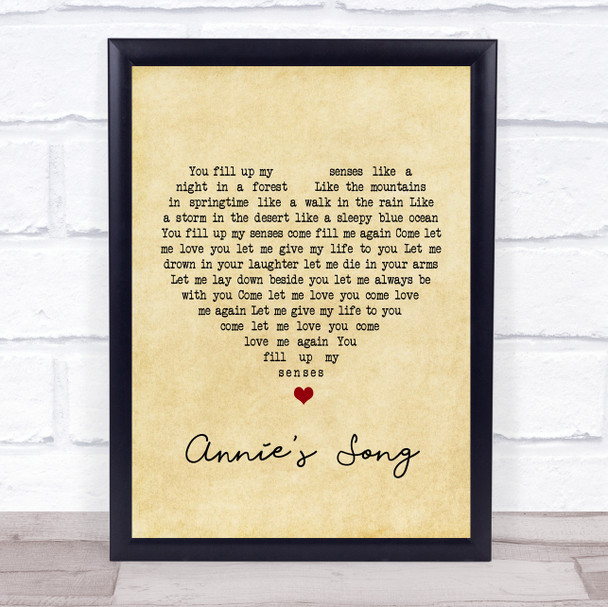 John Denver Annie's Song Vintage Heart Song Lyric Quote Print