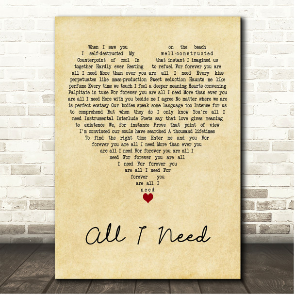 Michael Franks All I Need Vintage Heart Song Lyric Print