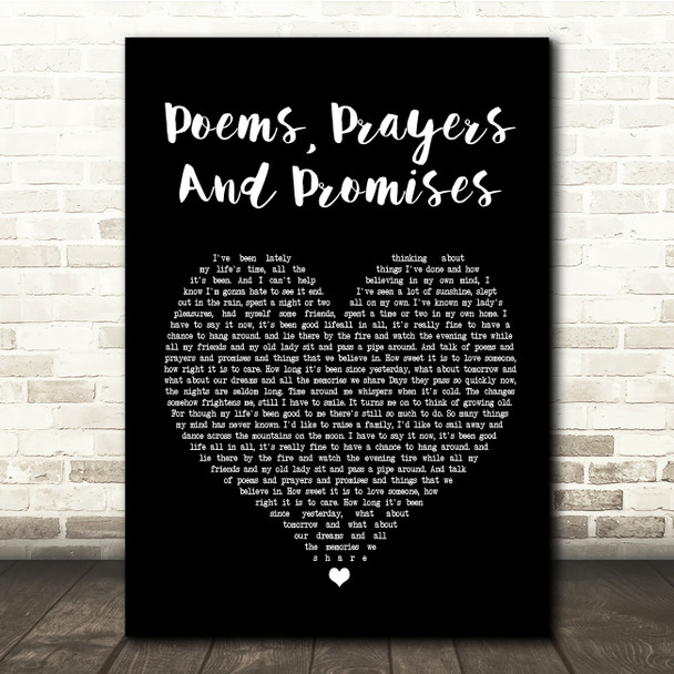 John Denver Poems, Prayers And Promises Black Heart Song Lyric Quote Print