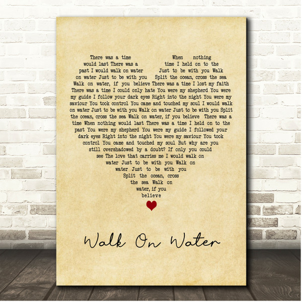Milk Inc. Walk On Water Vintage Heart Song Lyric Print