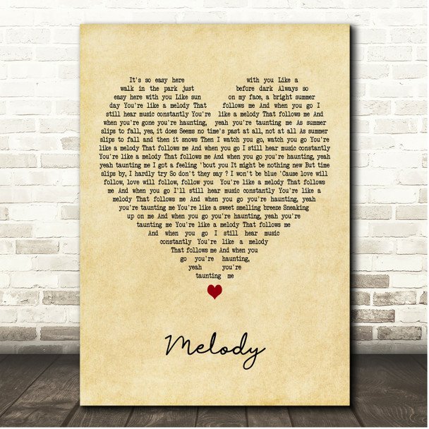 Molly Johnson Melody Vintage Heart Song Lyric Print