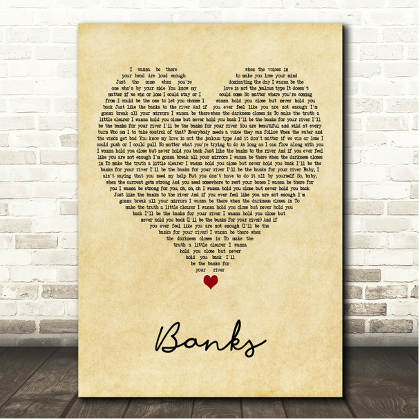 NeedToBreathe Banks Vintage Heart Song Lyric Print
