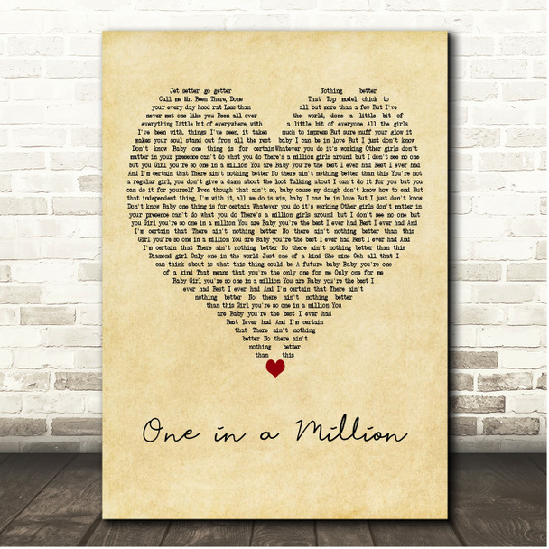 Ne-Yo One in a Million Vintage Heart Song Lyric Print