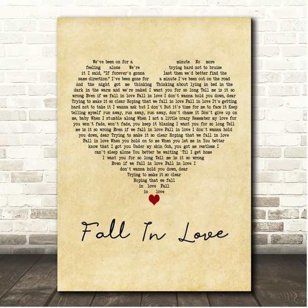 Barcelona Fall In Love Vintage Heart Song Lyric Print