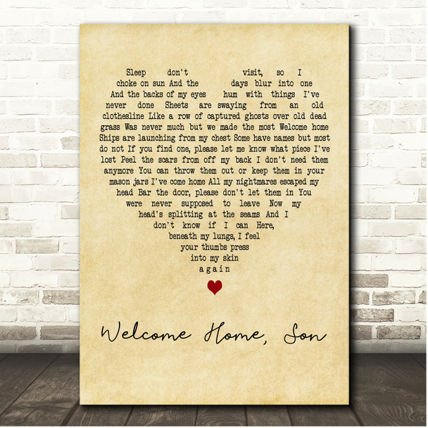 Radical Face Welcome Home, Son Vintage Heart Song Lyric Print