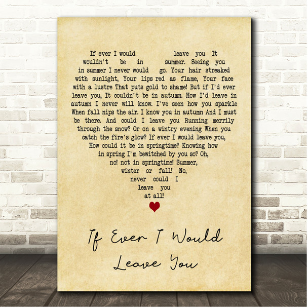 Robert Goulet If Ever I Would Leave You Vintage Heart Song Lyric Print