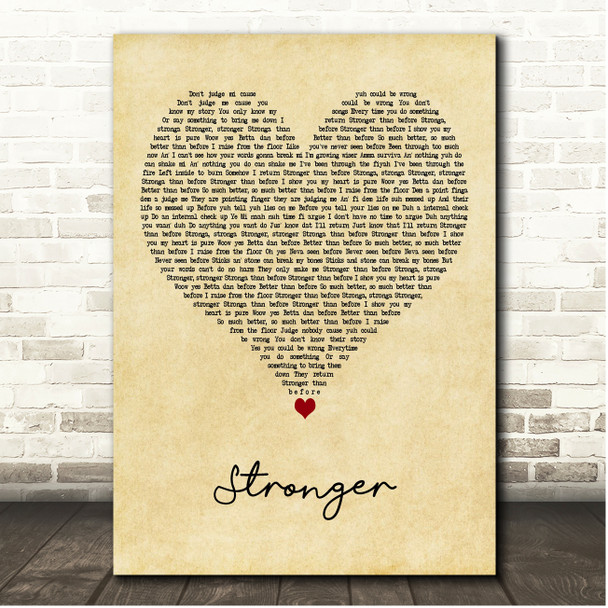 Romain Virgo Stronger Vintage Heart Song Lyric Print
