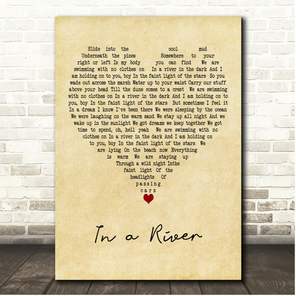 Rostam In a River Vintage Heart Song Lyric Print