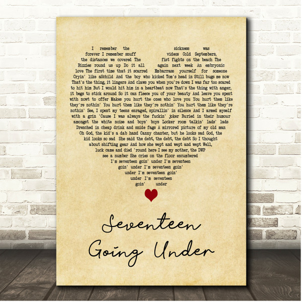 Sam Fender Seventeen Going Under Vintage Heart Song Lyric Print