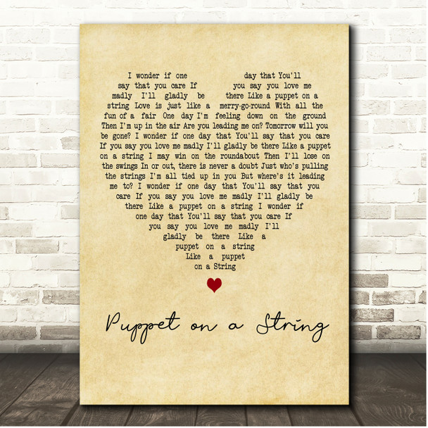 Sandie Shaw Puppet on a String Vintage Heart Song Lyric Print