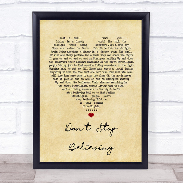 Journey Don't Stop Believing Vintage Heart Song Lyric Quote Print