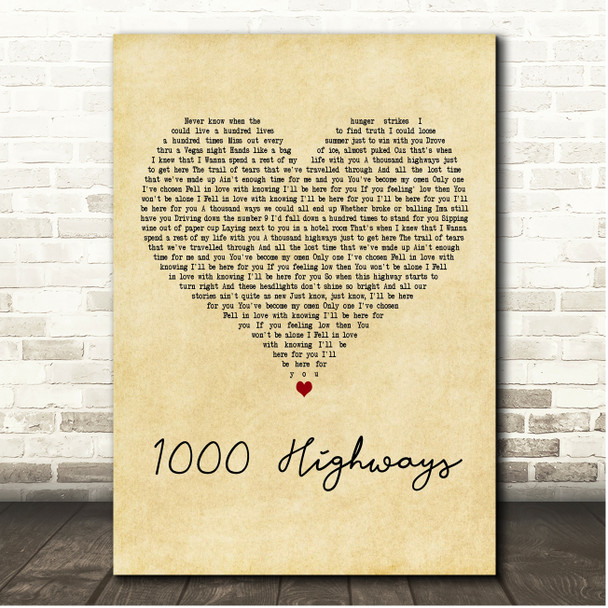 SonReal 1000 Highways Vintage Heart Song Lyric Print