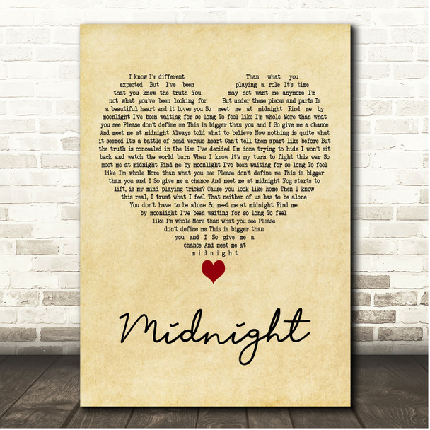 Beth Crowley Midnight Vintage Heart Song Lyric Print