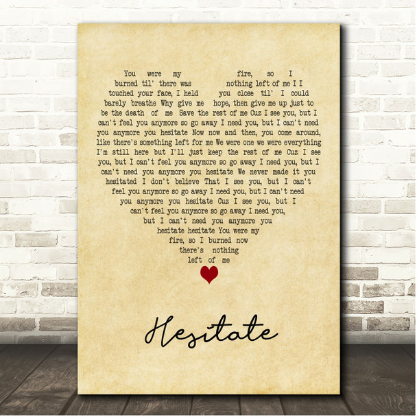 Stone Sour Hesitate Vintage Heart Song Lyric Print