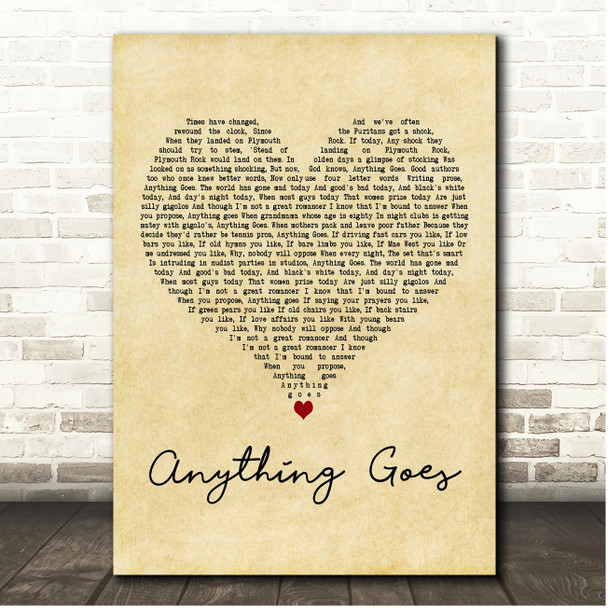 Sutton Foster, Anything Goes New Broadway Company Anything Goes Vintage Heart Song Lyric Print