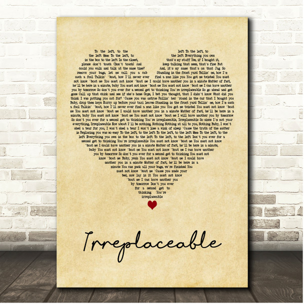 Beyoncé Irreplaceable Vintage Heart Song Lyric Print