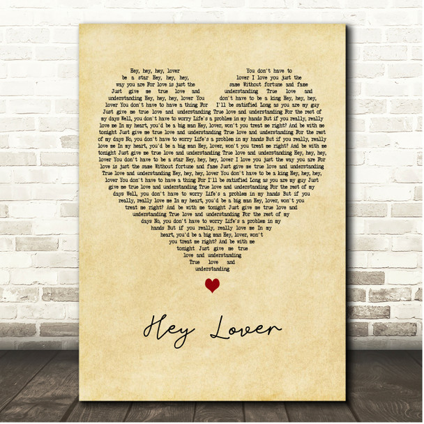 The Daughters of Eve Hey Lover Vintage Heart Song Lyric Print