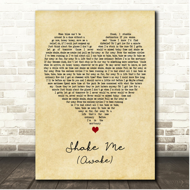 The Dear Hunter Shake Me (Awake) Vintage Heart Song Lyric Print