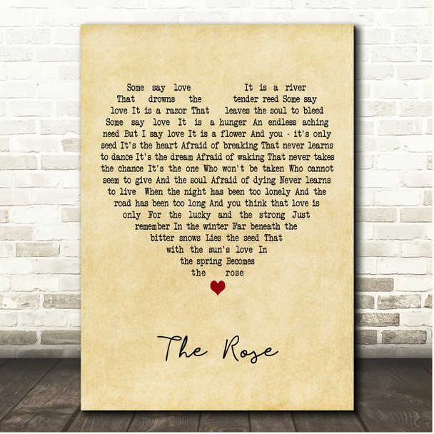 The Dubliners The Rose Vintage Heart Song Lyric Print