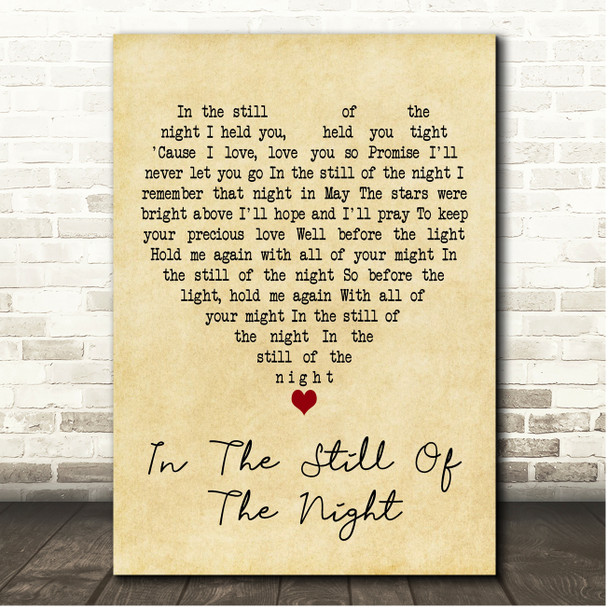 The Five Satins In The Still Of The Night Vintage Heart Song Lyric Print