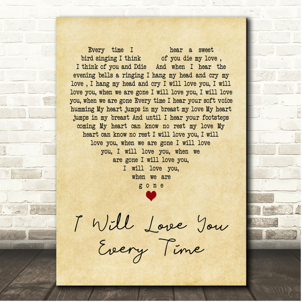 The Fureys I will love you every time Vintage Heart Song Lyric Print