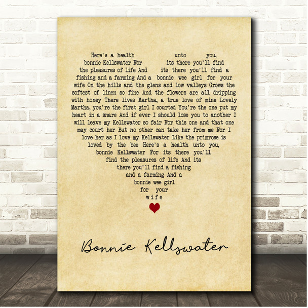 The Irish Rovers Bonnie Kellswater Vintage Heart Song Lyric Print