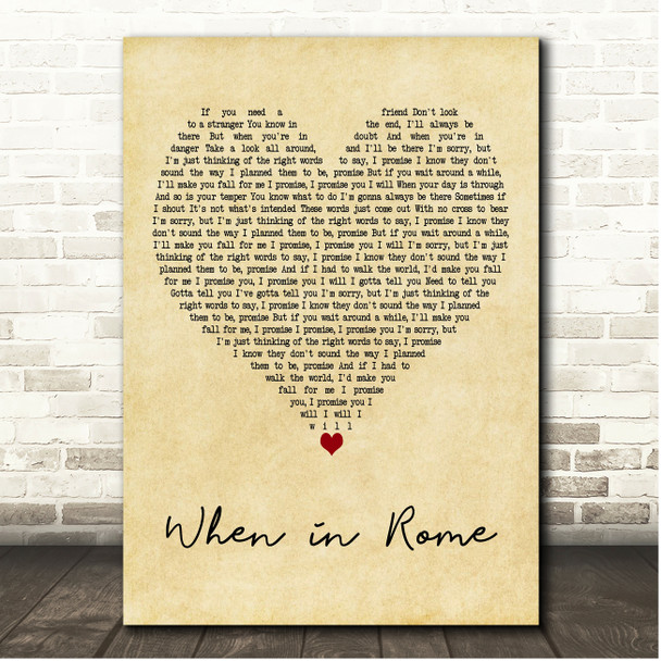 The Promise When in Rome Vintage Heart Song Lyric Print