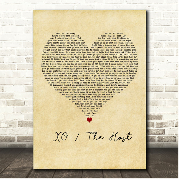 The Weeknd XO - The Host Vintage Heart Song Lyric Print