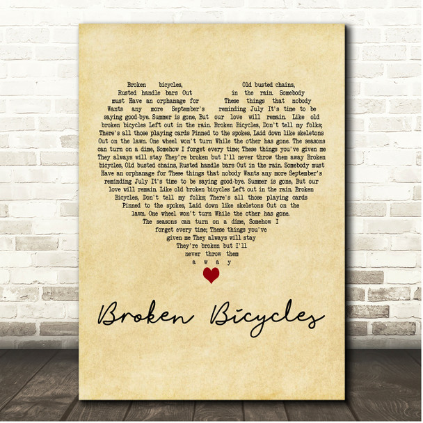 Tom Waits Broken Bicycles Vintage Heart Song Lyric Print