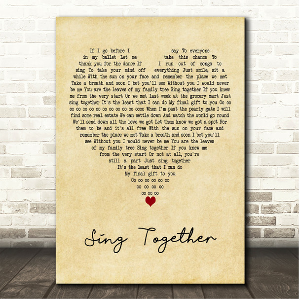 Train Sing Together Vintage Heart Song Lyric Print